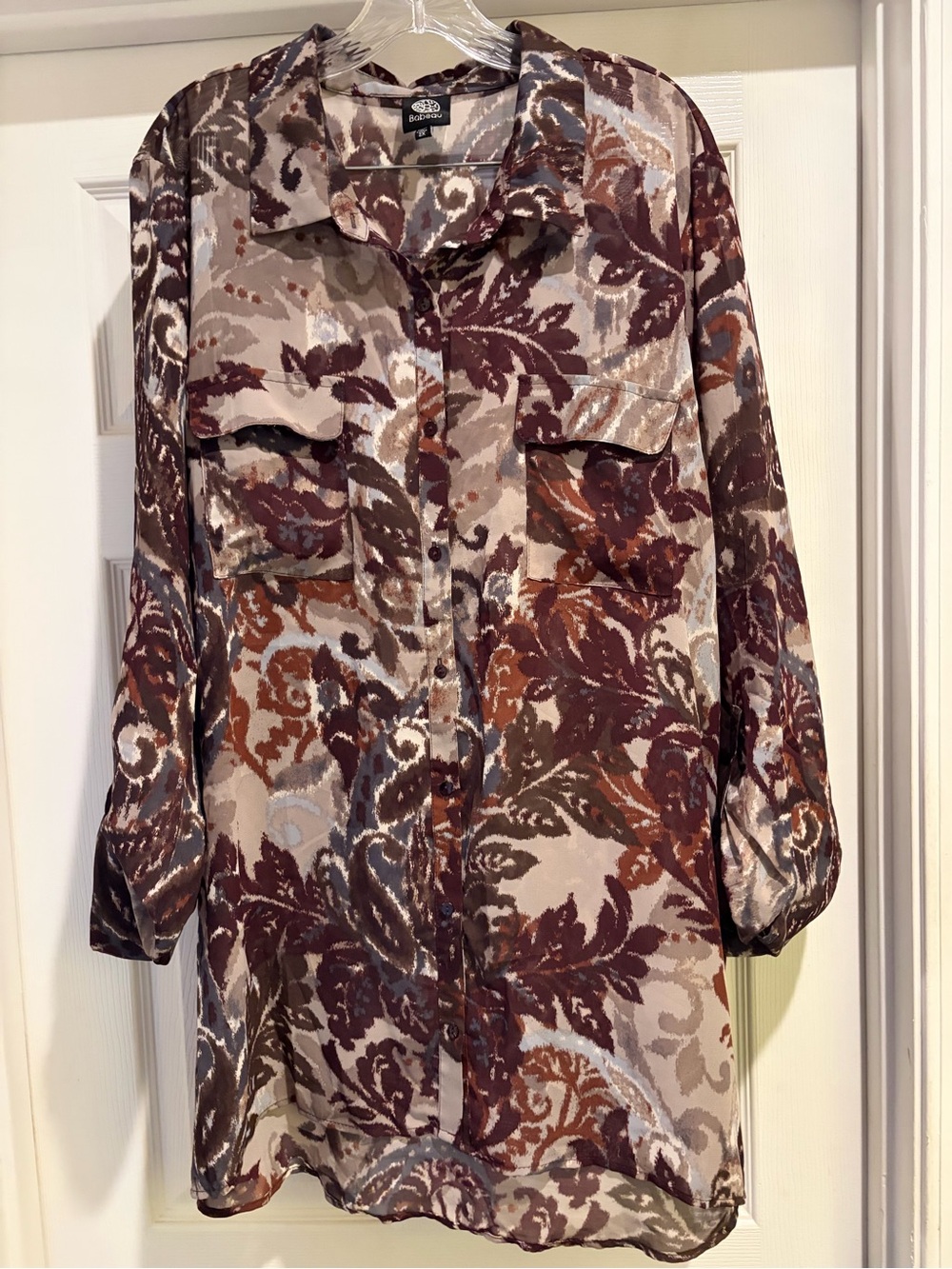 bobeau Brown and Cream Floral Print Shirt Size 2X